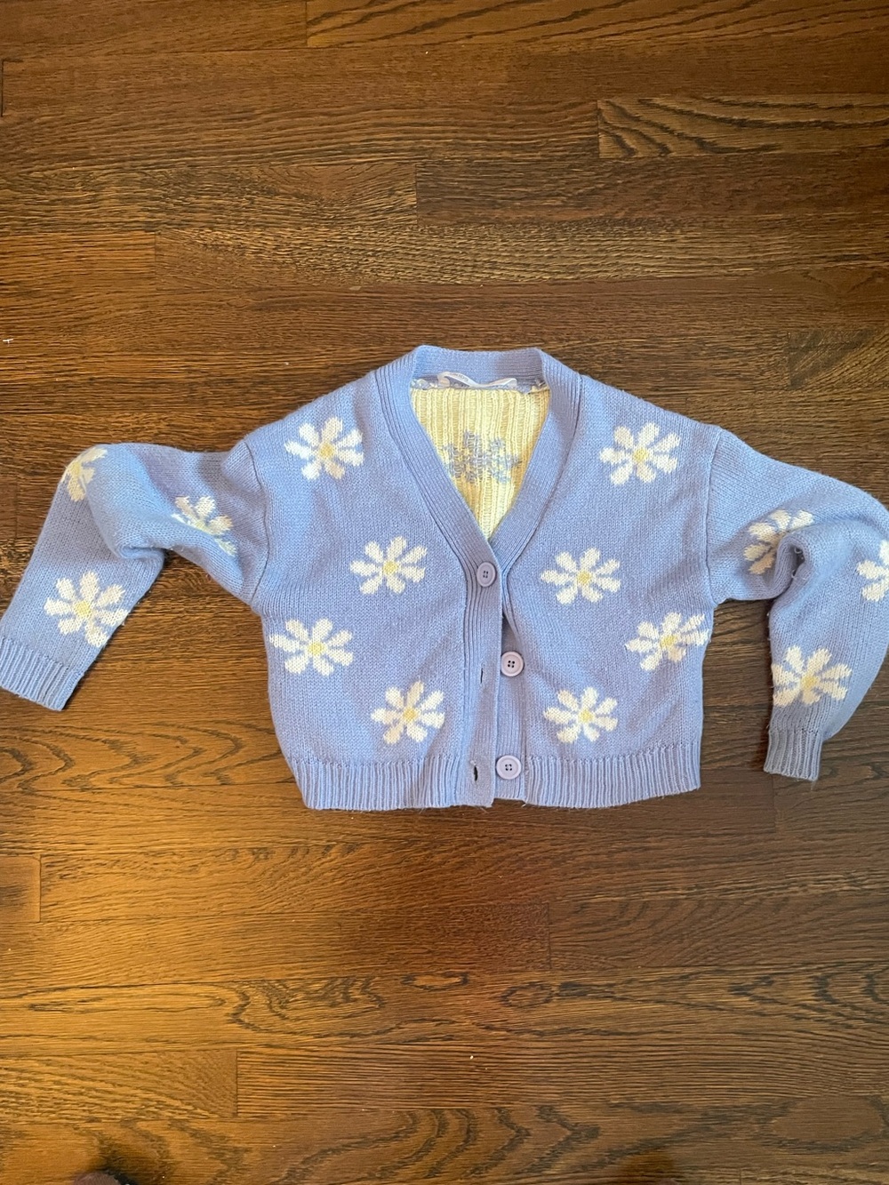 Ukids blue Daisy Knit Cardigan with White Flower Motif